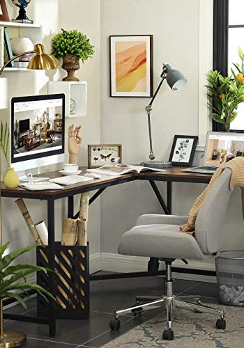 VASAGLE hjrneskrivebord - rustik brun spnplade og sort stl (149x149)