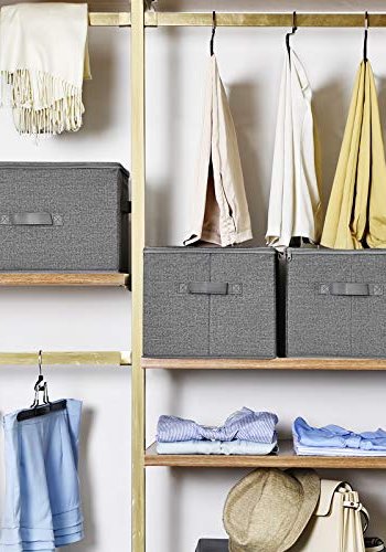 SONGMICS opbevaringsboks, foldbar, m. lg og hndtag - gr stof (st med 3)