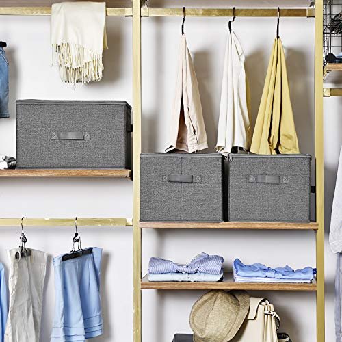 SONGMICS opbevaringsboks, foldbar, m. lg og hndtag - gr stof (st med 3)