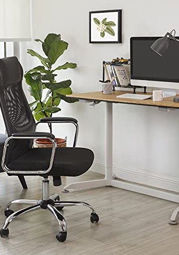 SONGMICS kontorstol, hjdejusterbar, hoved- og lndesttte, armln, hjul - sort mesh og kunstlder