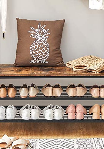 VASAGLE entréopstilling, m. 9 kroge, 1 bjlestang, 3 hylder - brun spnplade og sort stl