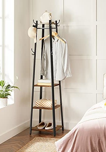 VASAGLE stumtjener, m. knager og 3 hylder - brun spnplade og sort stl