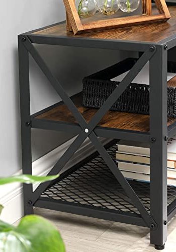 VASAGLE TV-bord, m. 2 hylder - rustik brun spnplade og sort stl (160x39,2)