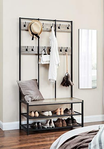 VASAGLE entréopstilling, m. 12 kroge, 3 hylder - greige spnplade og sort stl