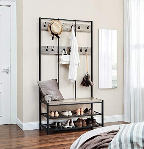 VASAGLE entréopstilling, m. 12 kroge, 3 hylder - greige spnplade og sort stl