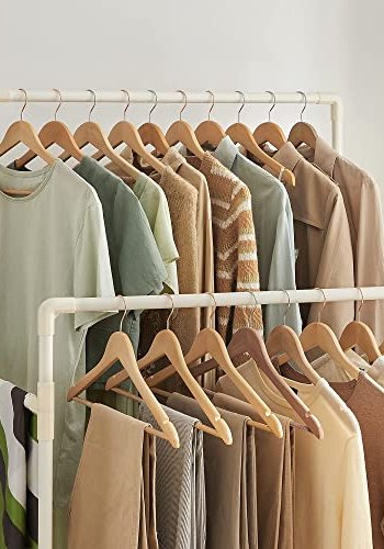 SONGMICS tjstativ, m. 2 bjlestnger og 1 hylde - hvid stof og jern