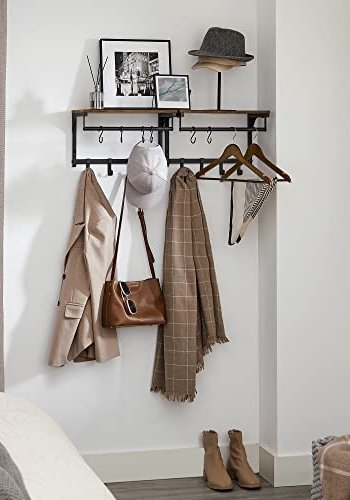 VASAGLE hattehylde, m. bjlestang og 8 aftagelige kroge - rustik brun spnplade og sort stl