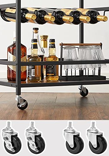 VASAGLE rullebord, hylde, holder til glas og flasker - rustik brun spnplade og sort stl (60x40)