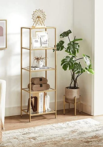 VASAGLE reol, m. 5 hylder - hrdet glas og guld stl