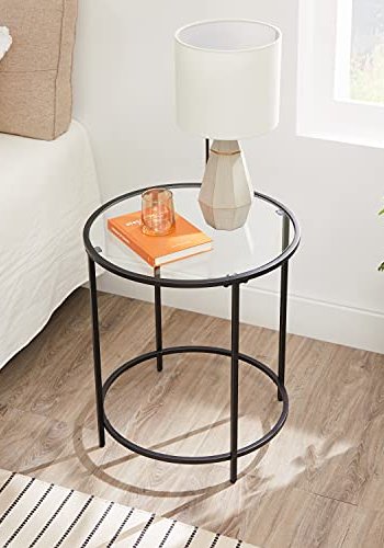 VASAGLE sofabord, rund - hrdet glas og sort stl (50)