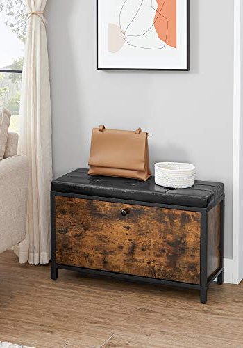 VASAGLE entrébnk, m. hynde, klapskab til 6 par sko - rustik brun spnplade og sort PU/stl (80x30)