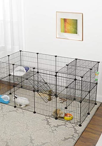 SONGMICS 2-etagers kravlegrd til kledyr, til sm dyr, marsvin, hamster, kanin - sort metal