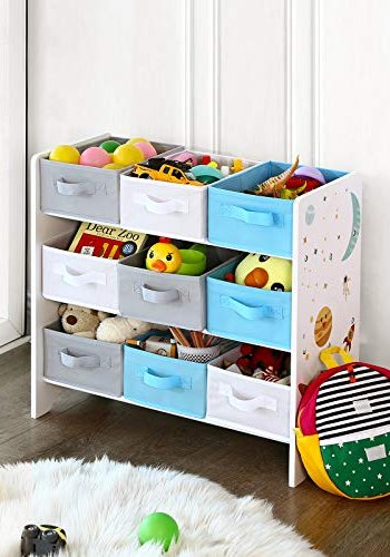 SONGMICS brnereol, m. 9 aftagelige sker - hvid, bl, gr stof og spnplade