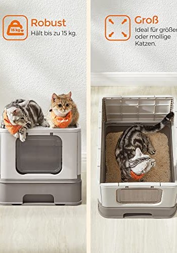 FEANDREA kattebakke, m. lg og udtrksskuffe, til katte op til 15 kg - lys og varm gr plastik