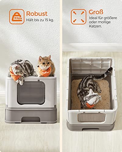 FEANDREA kattebakke, m. lg og udtrksskuffe, til katte op til 15 kg - lys og varm gr plastik