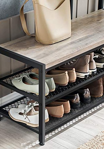 VASAGLE entréopstilling, m. 12 kroge, 3 hylder - greige spnplade og sort stl