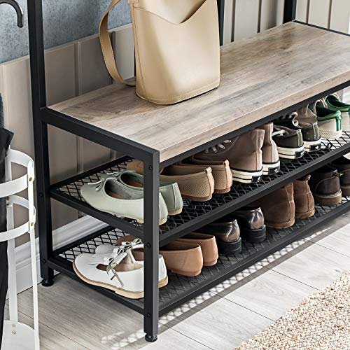 VASAGLE entréopstilling, m. 12 kroge, 3 hylder - greige spnplade og sort stl