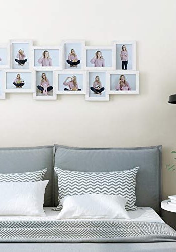 SONGMICS vgmonteret billedramme, collage til 12 fotos - hvid trkorn MDF