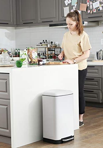 SONGMICS affaldsspand, 30L, m. indvendig spand og lg med bld lukning, lufttt - hvid stl