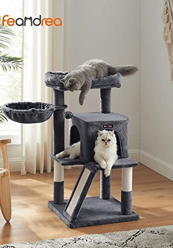 FEANDREA kradsetr, 3 niveauer, 1 platform, 1 hule, 1 pompon, 1 kurv - rggr plys