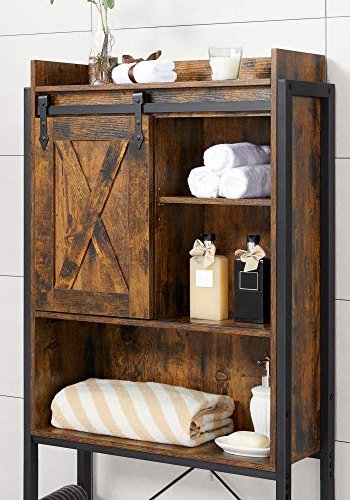 VASAGLE badevrelsesoverskab til vaskemaskine/toilet, m. 1 skydelge, 4 hylder - brun spnplade/stl