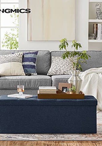 SONGMICS Osmannisk opbevaringsbnk, m. 1 lg, 2 rum, foldbar - marinebl linned (110x38)