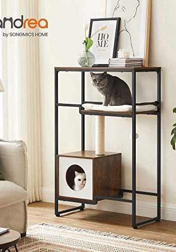 FEANDREA kradsetr, 3 niveauer, 1 hylde, 1 platform, 1 hule - plys, sisal, rustik brun spnplade