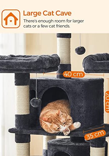 FEANDREA stor kradsetr, 5 niveauer, 3 platforme, 2 huler, 3 pomponer - rggr plys