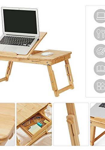 SONGMICS Laptop skrivebord, hjdejusterbar, m. 5 justerbare vippevinkler, 1 skuffe - natur bambus