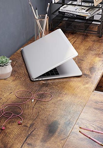 VASAGLE hjrneskrivebord, m. hngemappeskab, 2 hylder - brun spnplade og sort stl (137x151)