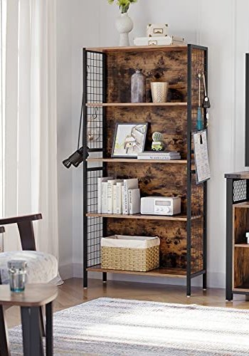 VASAGLE reol, m. 4 S-kroge og 4 hylder - rustik brun spnplade og sort stl