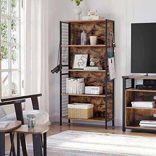 VASAGLE reol, m. 4 S-kroge og 4 hylder - rustik brun spnplade og sort stl