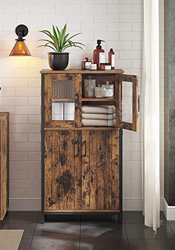 VASAGLE skab, m. 2 glaslger, 2 trlger, hylder, gitterdesign - rustik brun spnplade og sort stl