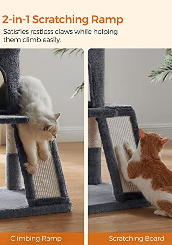 FEANDREA kradsetr, 3 niveauer, 1 platform, 1 hule, 1 pompon, 1 kurv - rggr plys