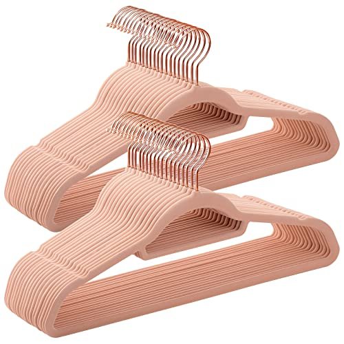 SONGMICS tjbjle, skridsikker, med bindestang og roseguldkrog - lyserd fljl stof (st med 50)