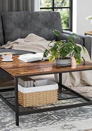 VASAGLE sofabord, m. 1 hylde, kvadratisk - rustik brun spnplade og sort stl (80x80)