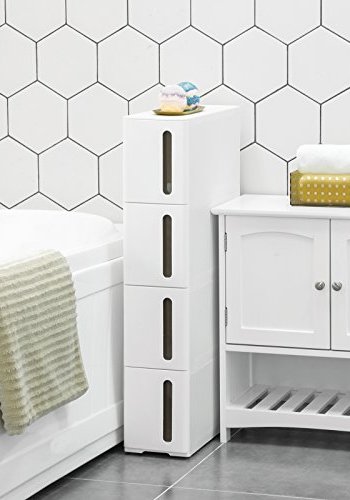 SONGMICS smal opbevaringstrn, m. 4 skuffer og hjul - hvid og brun polypropylen