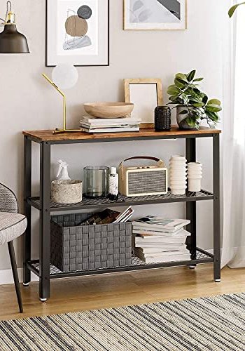 VASAGLE konsolbord, m. 2 mesh-hylder - rustik brun spnplade og sort stl (101,5x35)