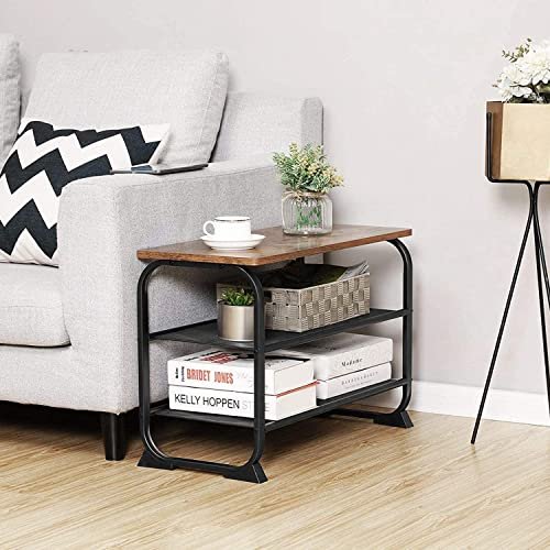 VASAGLE entrébnk, m. 2 mesh-hylder til sko - rustik brun spnplade og sort stl (66x30)