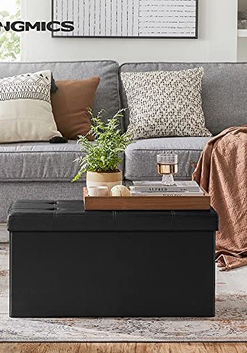 SONGMICS puf, rektangulr, foldbar, m. opbevaringsplads -  sort kunstlder (76x38)