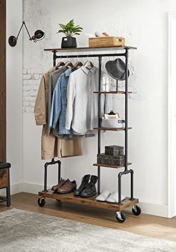 VASAGLE tjstativ, m. 5 hylder og hjul - brun MDF og sort stl