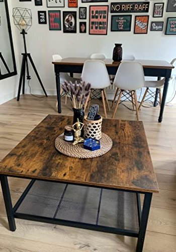 VASAGLE sofabord, m. 1 hylde, kvadratisk - rustik brun spnplade og sort stl (80x80)