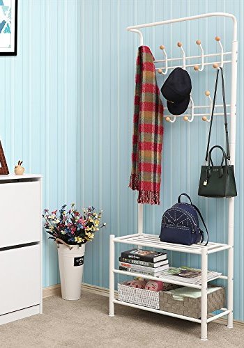 SONGMICS entréopstilling, m. knager og 3 hylder - hvid stl