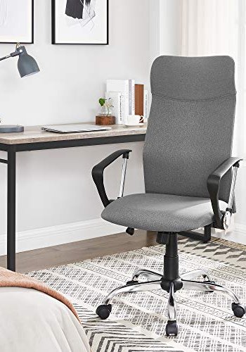 SONGMICS kontorstol, m. armln og vippefunktion, hjdejusterbar - gr polyester og stl