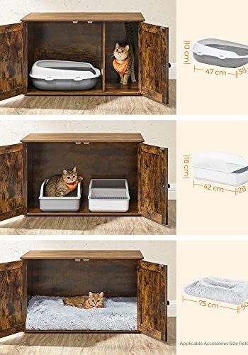 FEANDREA skab til kattebakke, m. 2 lger og 2 rum - rustik brun spnplade