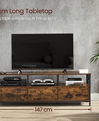 VASAGLE TV-bord, m. 3 bne rum og 3 skuffer - rustik brun spnplade og sort stl (147x40)
