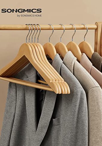 SONGMICS tjbjle, m. skulderhak, skridsikker buksestang, 360° drejekrog - natur tr (st med 20)