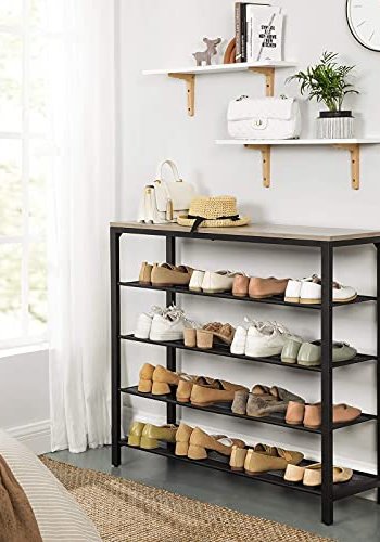 VASAGLE skohylde, m. 4 mesh-hylder - greige spnplade og sort stl