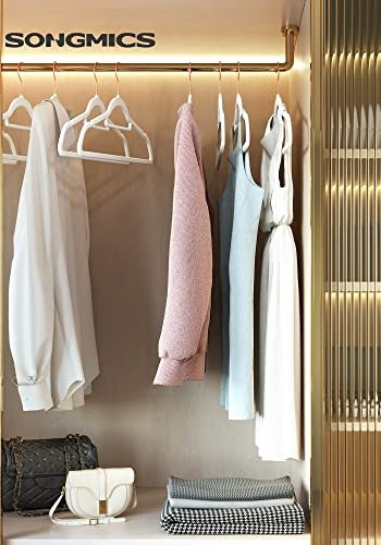 SONGMICS tjbjle, skridsikker, m. bindestang og roseguldkrog - hvid fljl stof (st med 50)