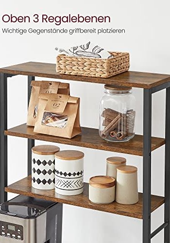 VASAGLE kkkenreol, m. 6 kroge og 6 hylder - rustik brun spnplade og sort stl